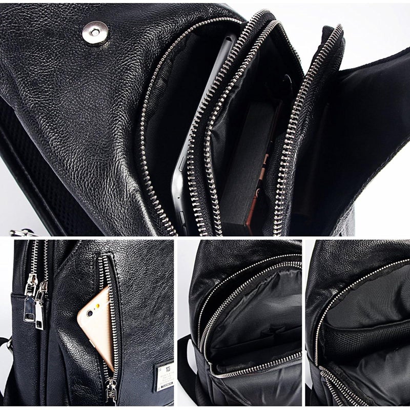 tuowan Small Sling Bag Crossbody Backpack Over the Shoulder Bag for Men Women Travel Outdoors, Lightweight Sling Chest Pack (Large, Pu leather) - Image 5